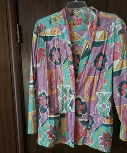 Mint Green and Lavendar Pink Retro Blazer with Abstract Print